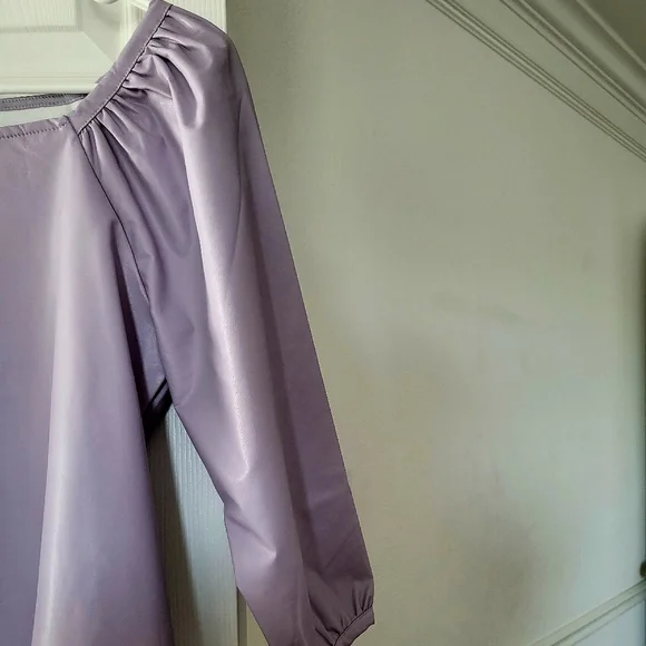 Lavender Faux Leather 3/4 Sleeve Top - Picture 4 of 4